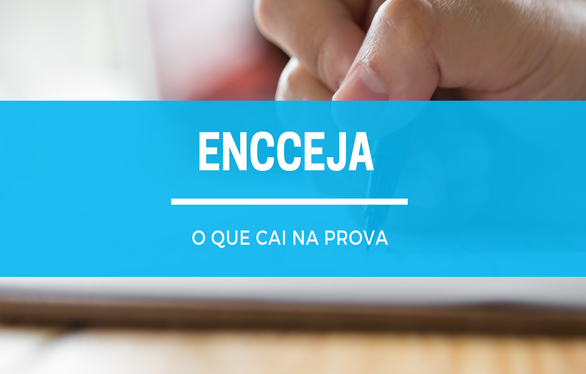 imagem de uma mão segurando uma caneta e preenchendo um gabarito com texto sobre Encceja - o que cai na prova