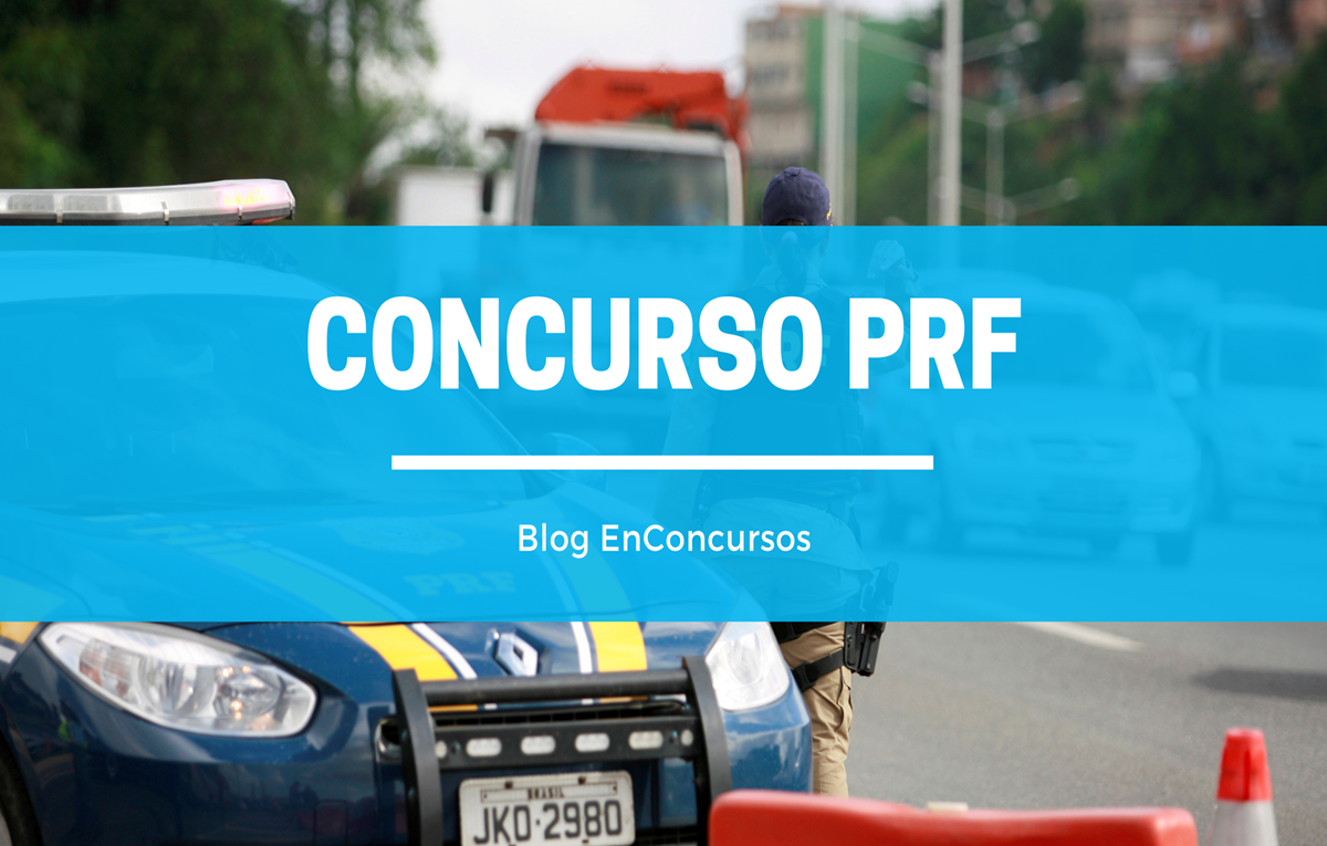 foto de policial em rodovia com viatura estacionada com texto sobre a imagem Concurso PRF