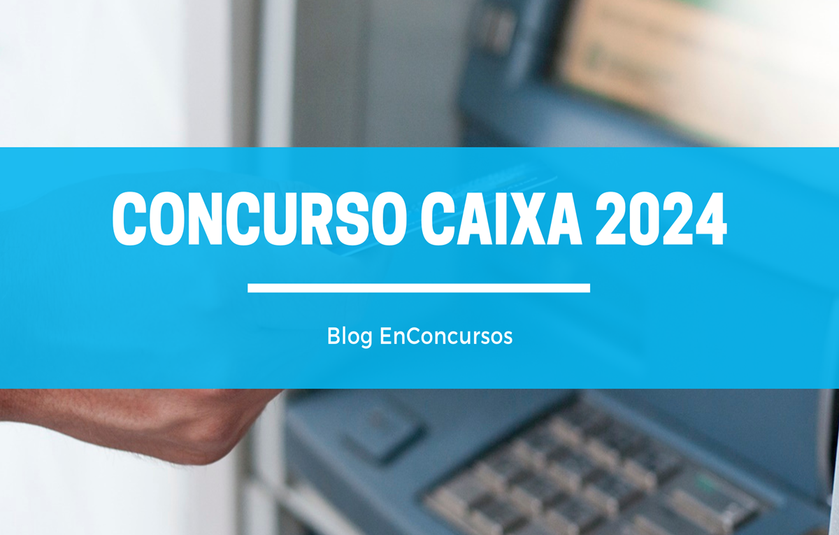 mão segurando cartão para inserir no caixa eletrônico com texto sobre a imagem Concurso Caixa 2024