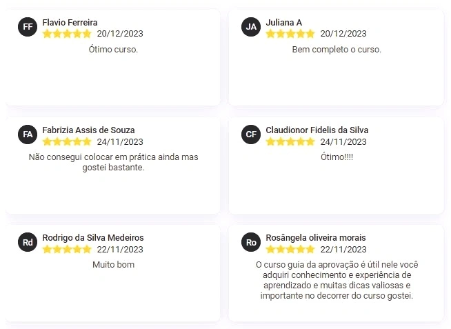 Diferenciais do Curso Guia da Aprovação: alunos que aprovaram o curso