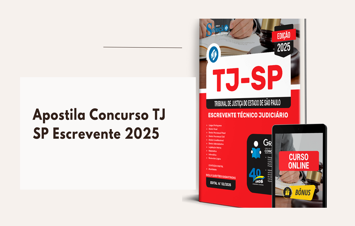 Baixe a Apostila Concurso TJ SP Escrevente 2025 Download e Impressa, grátis Curso Online!